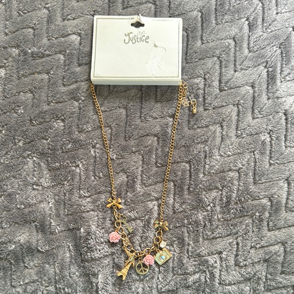 Justice Gold Necklace with Pink Charms